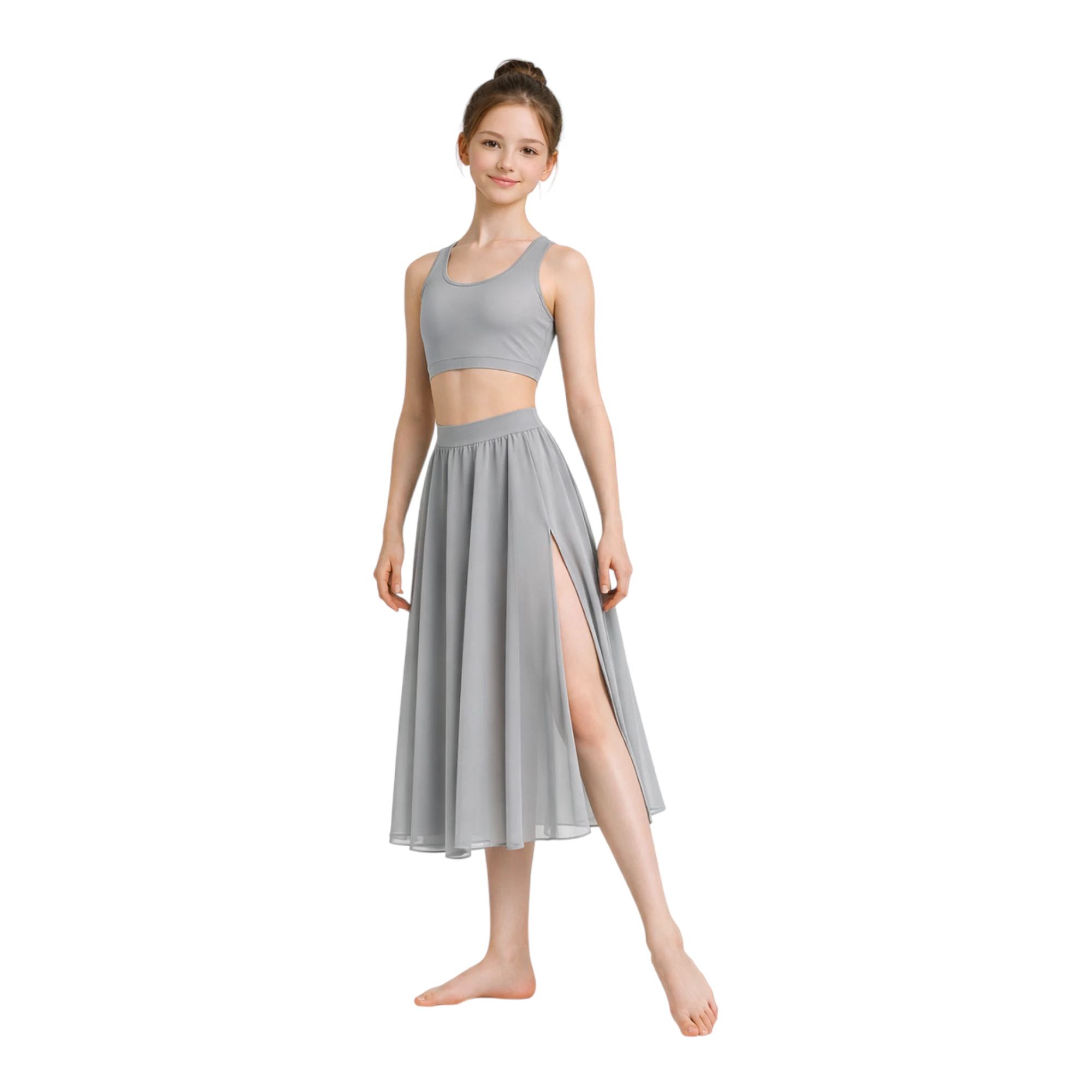 Gonna a 2 Pannelli con Cinturino – Grigio Vapore-Lycra – vista frontale