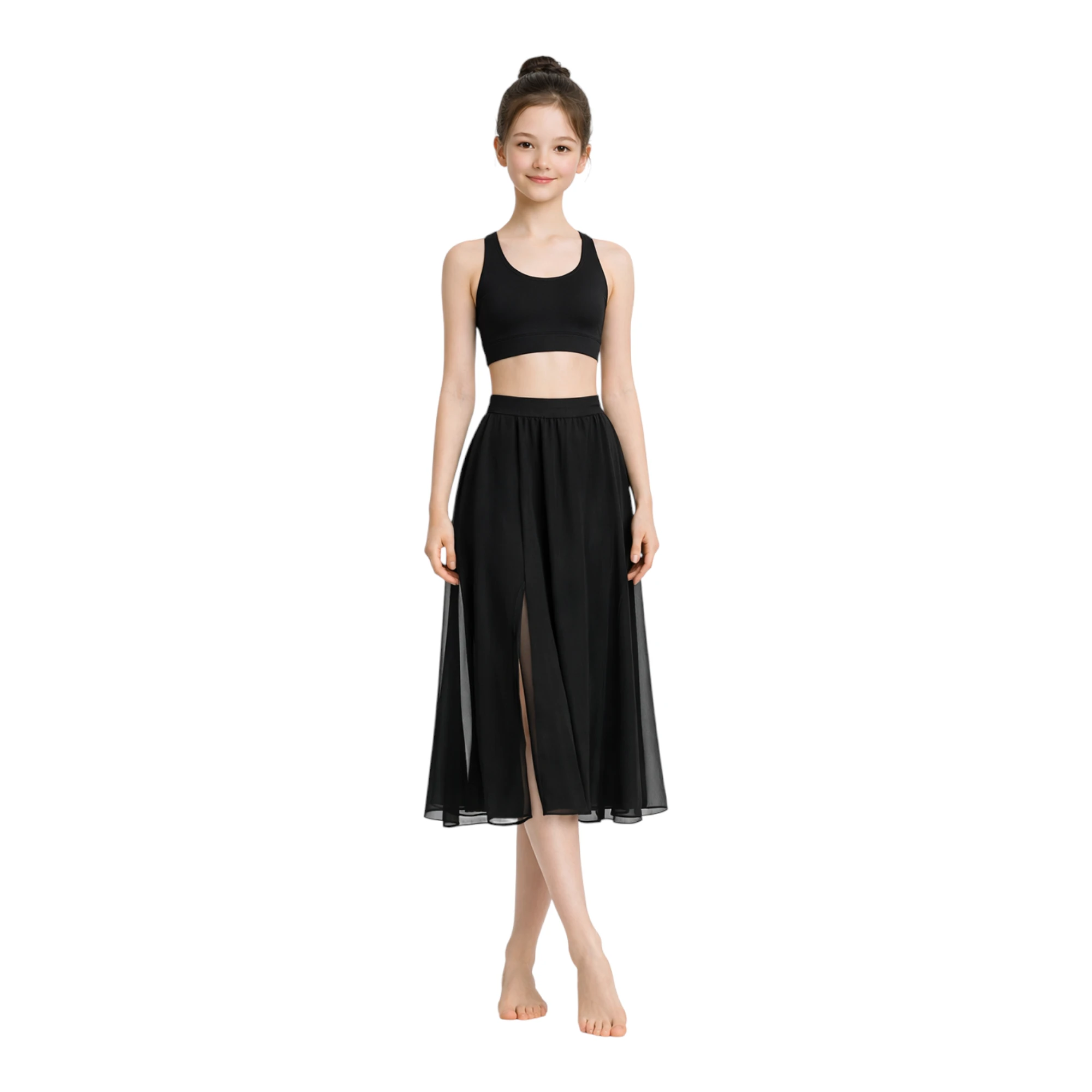 Gonna a 2 Pannelli con Cinturino – Nero-Lycra – vista frontale