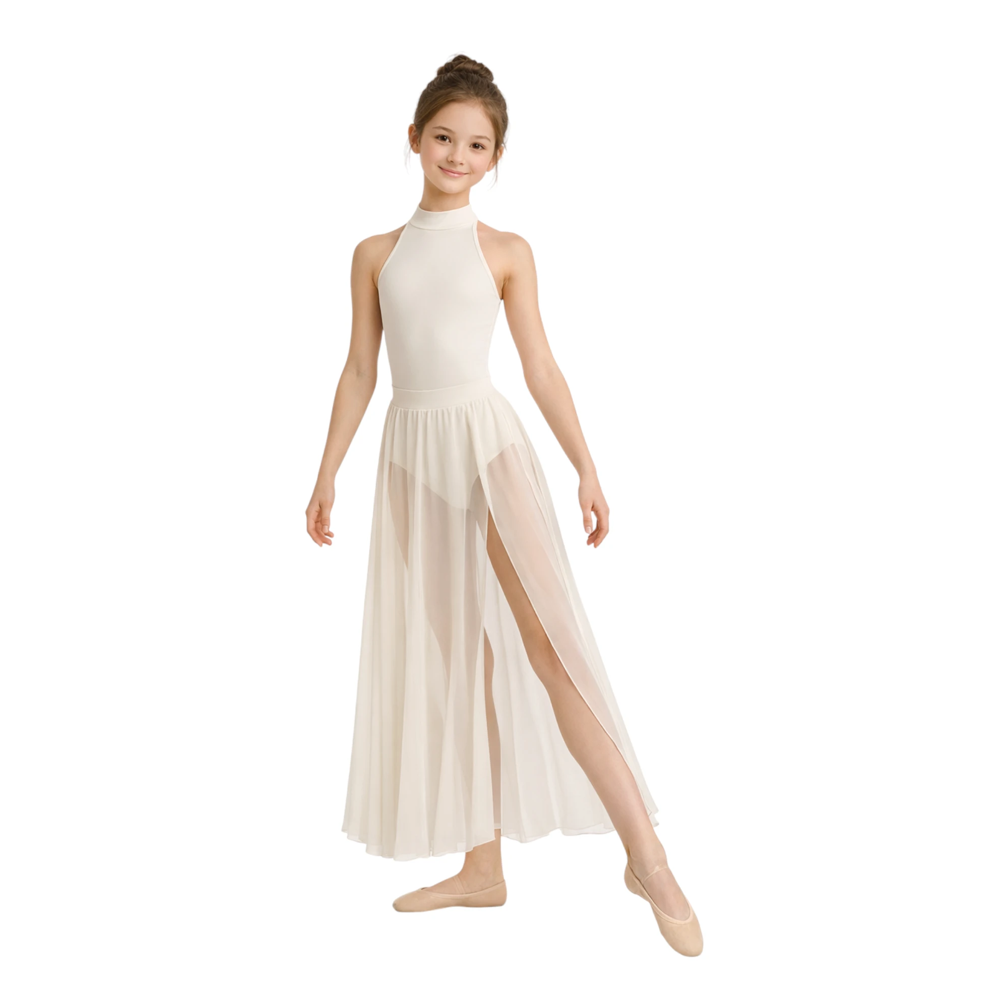 Gonna in Chiffon a 4 Pannelli – Avorio-Chiffon – vista frontale