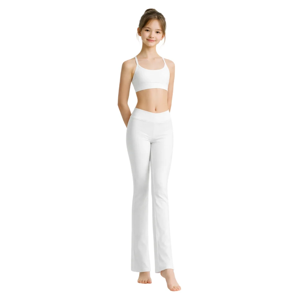 Leggings da Danza a Gamba Svasata – Bianco-Lycra – vista frontale
