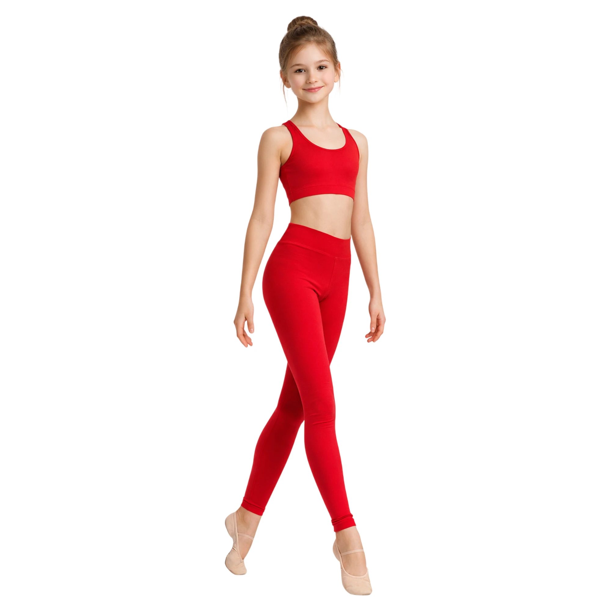 Pantaloni Aderenti a Vita Alta alla Caviglia – Rosso-Lycra – vista frontale