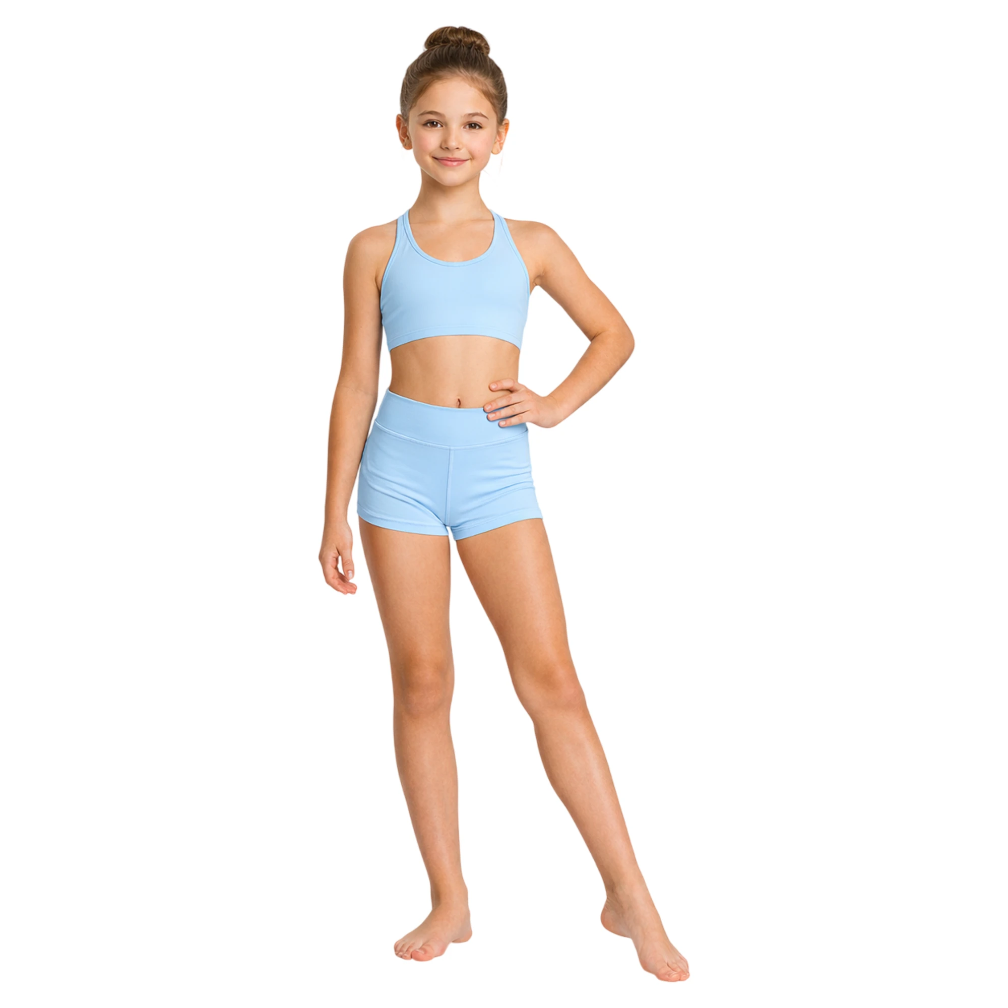 Short da Danza a Vita Alta – Celeste-Lycra – vista frontale