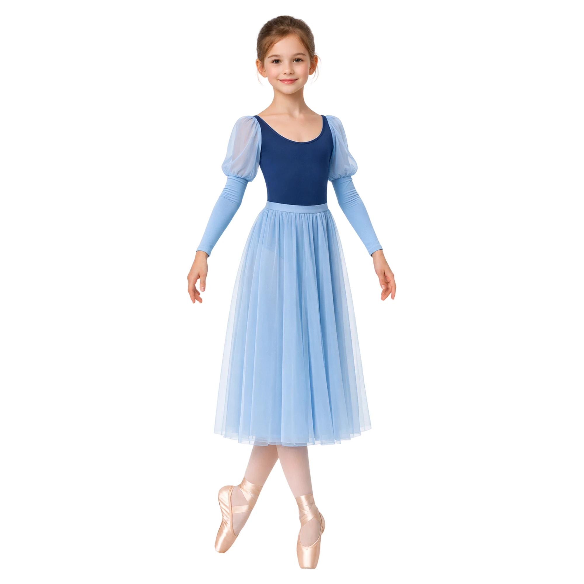 Abito da Danza con Maniche a Volant e Gonna Ampia | ABS003 ABS003 – Blue Scuro.Azzurro-Lycra
