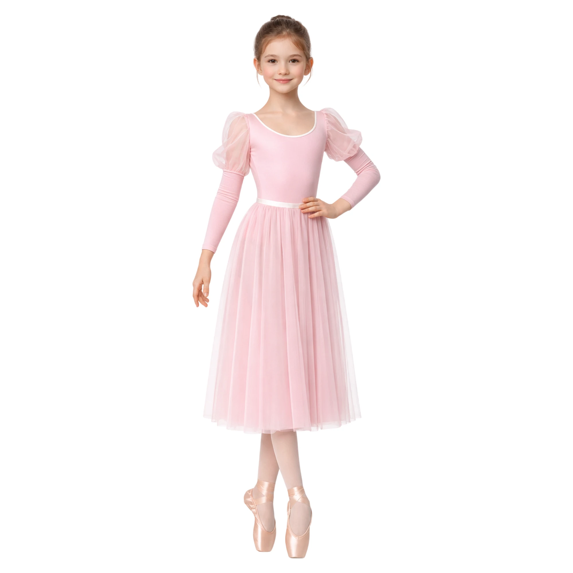 Abito da Danza con Maniche a Volant e Gonna Ampia | ABS003 ABS003 – Rosa Confetto.Rosa Pupa-Lycra