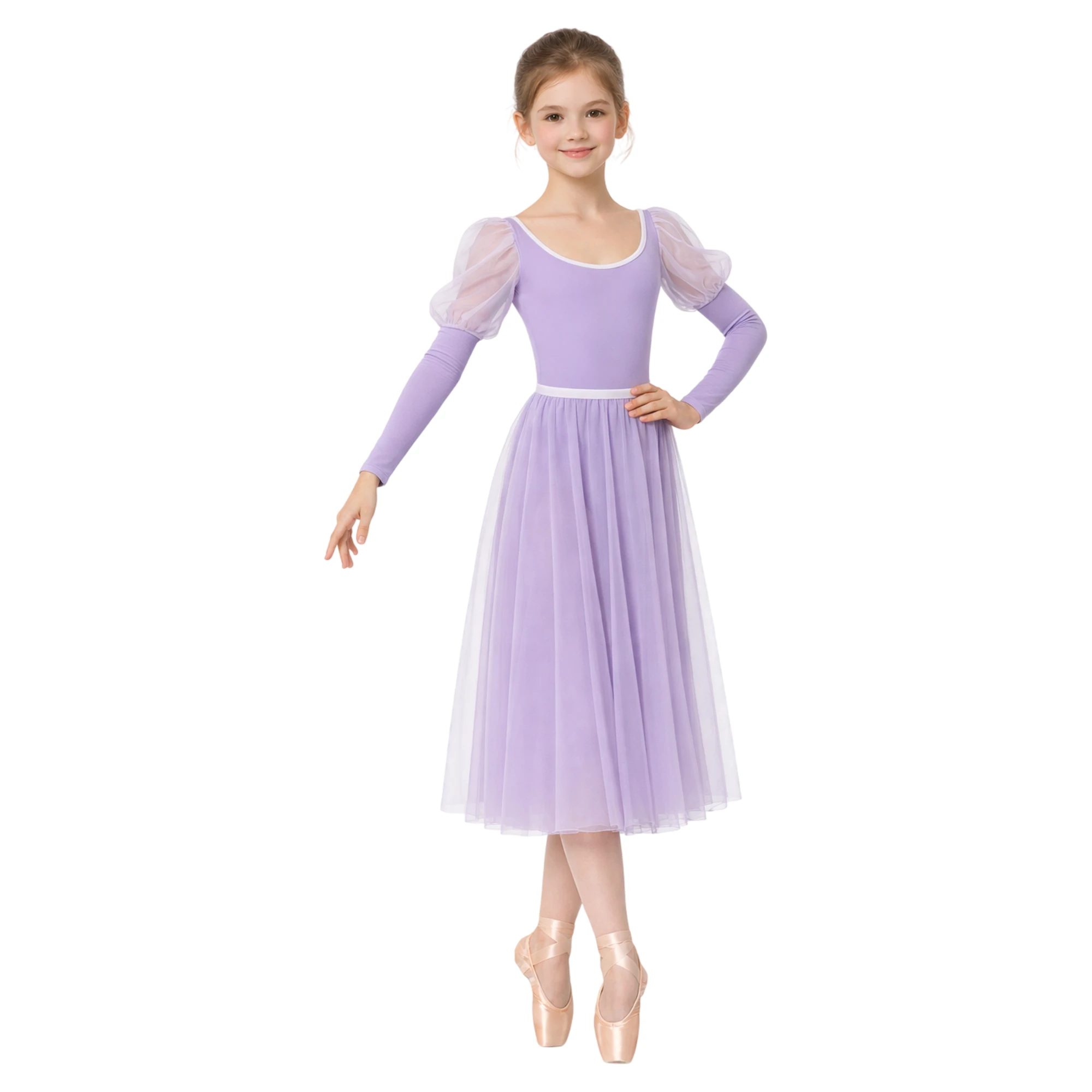 Abito da Danza con Maniche a Volant e Gonna Ampia | ABS003 ABS003 – Wisteria.Lilla-Lycra