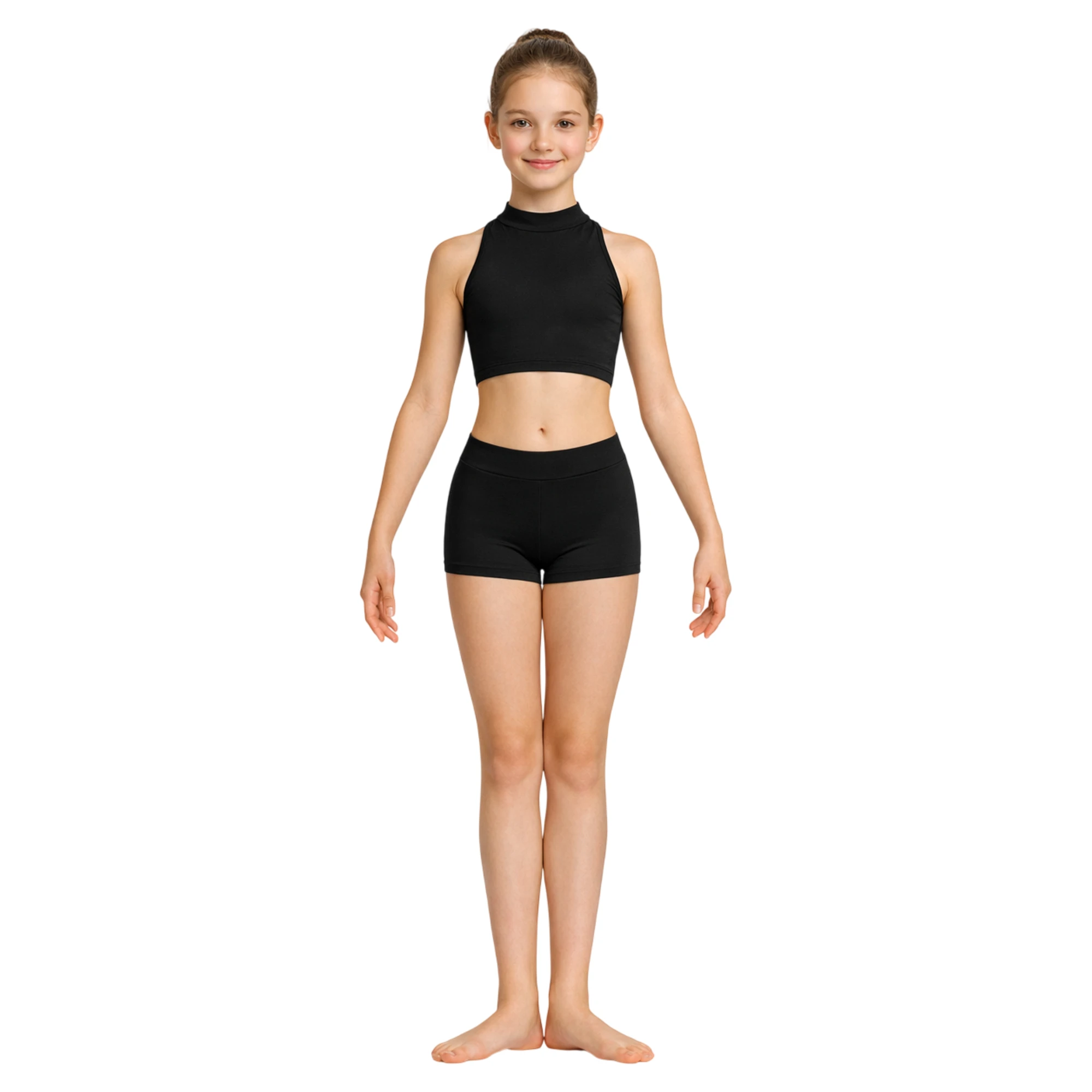 Top Corto con Collo Alto e Schiena Aperta – Nero-Cotone – vista frontale