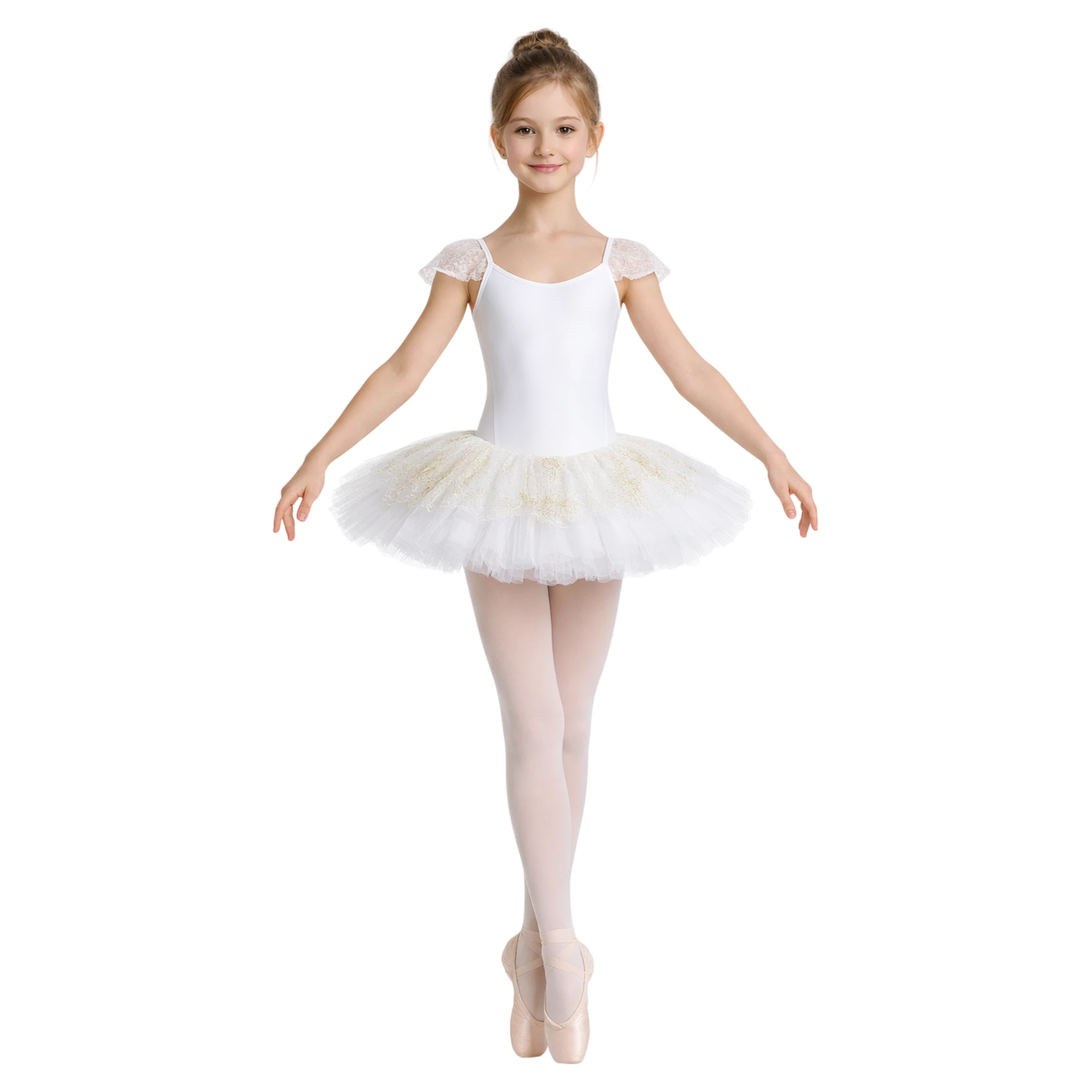 Tutù con Copritulle Glitterato e Aletta | TU6G – Bianco.Oro-Lycra