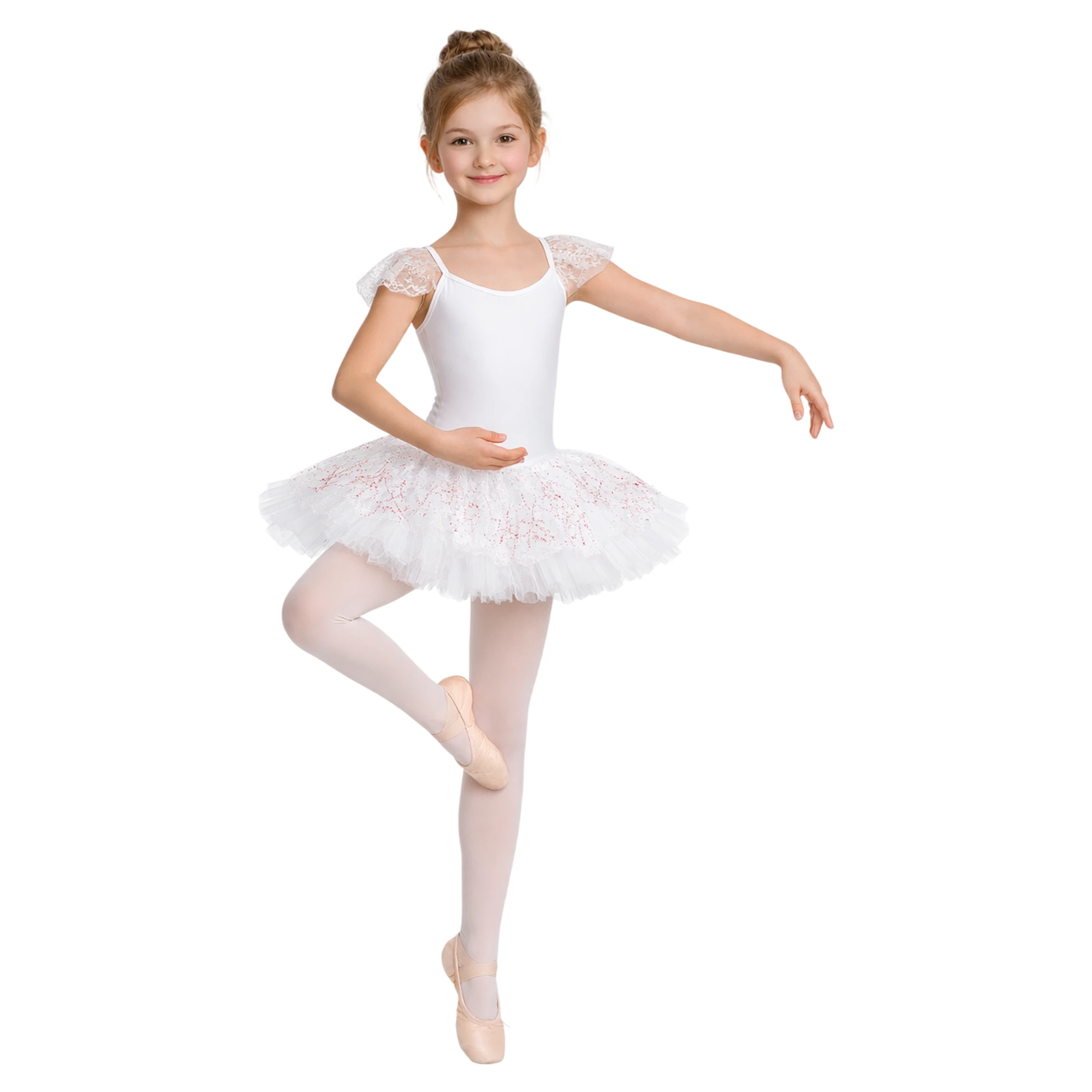 Tutù con Copritulle Glitterato e Aletta | TU6G – Bianco.Rosso-Lycra