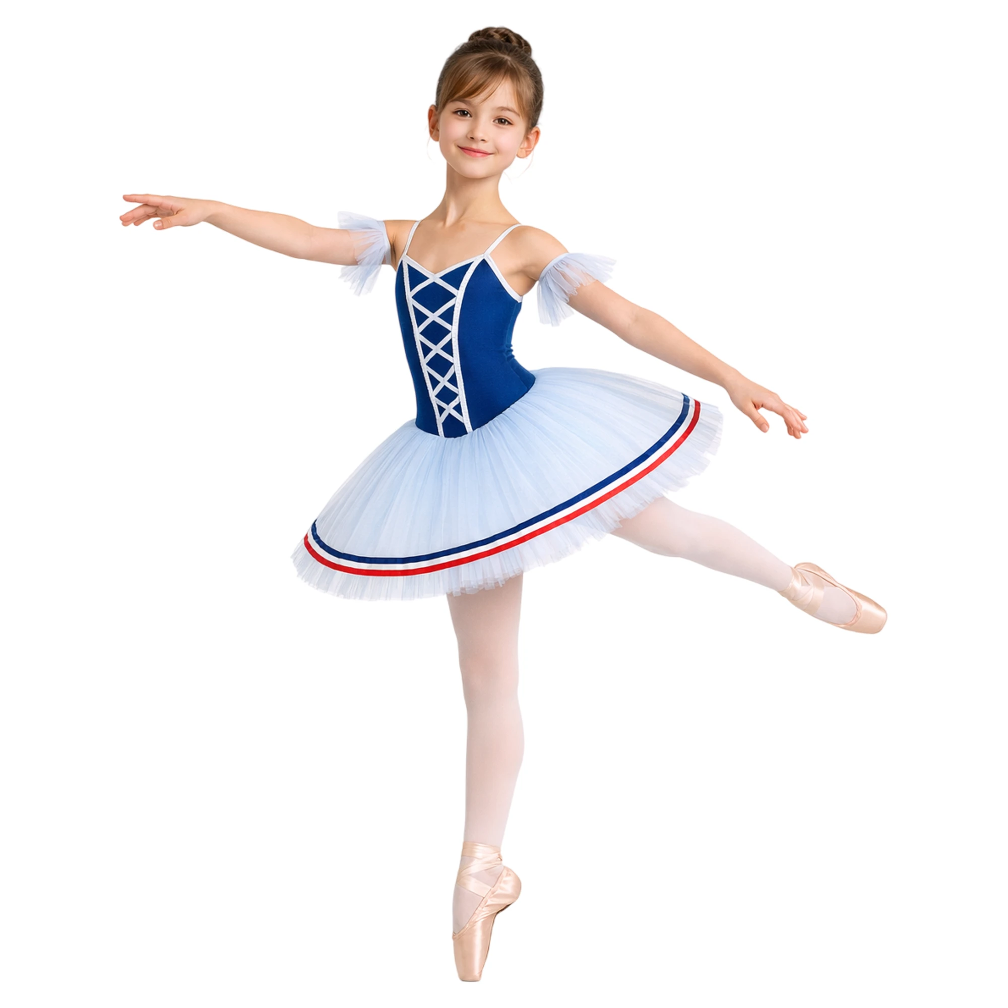 Tutù con Volant in Chiffon e Doppia Bordatura | TU4044 – Blue Scuro.Bianco-Lycra
