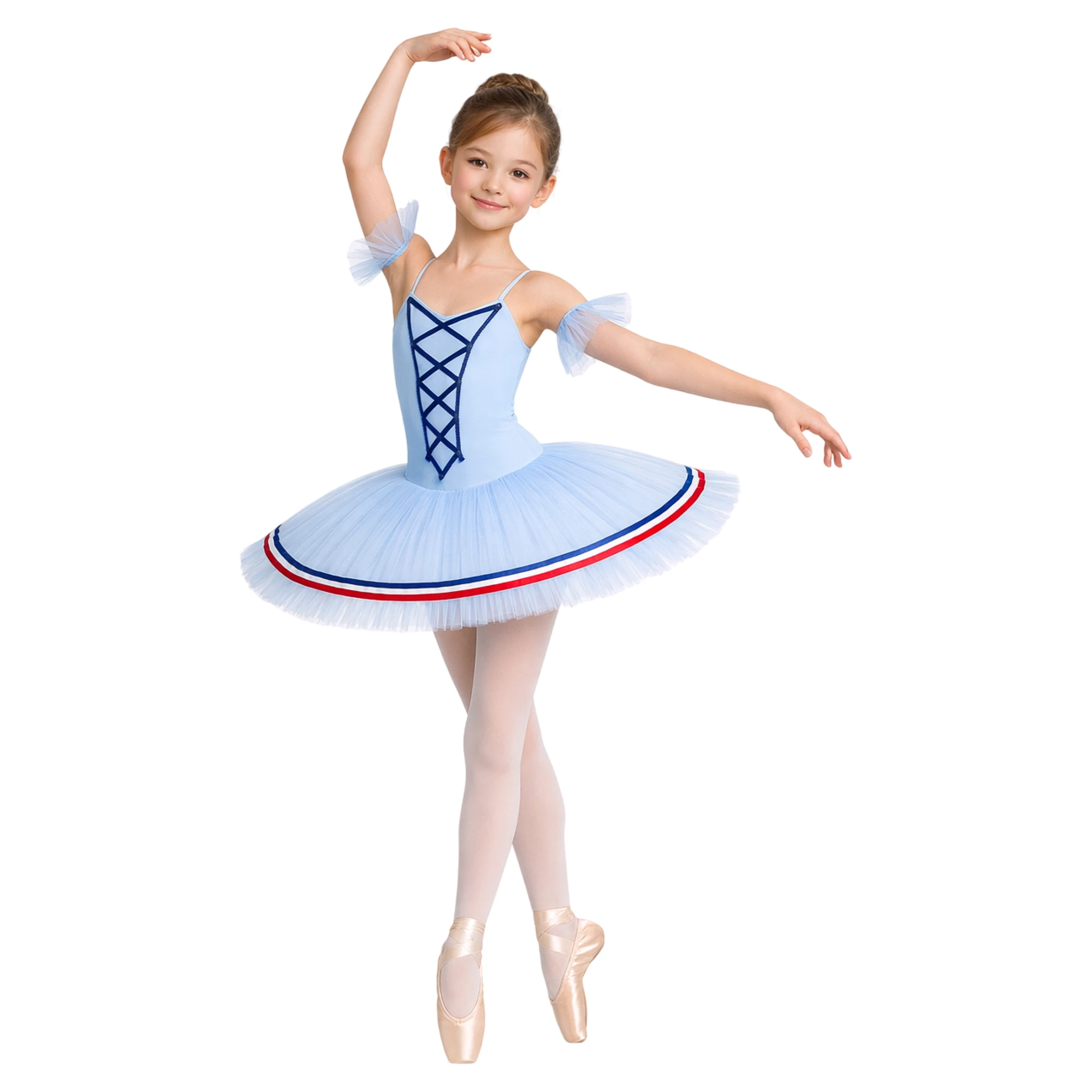 Tutù con Volant in Chiffon e Doppia Bordatura | TU4044 – Celeste.Blue Scuro-Lycra