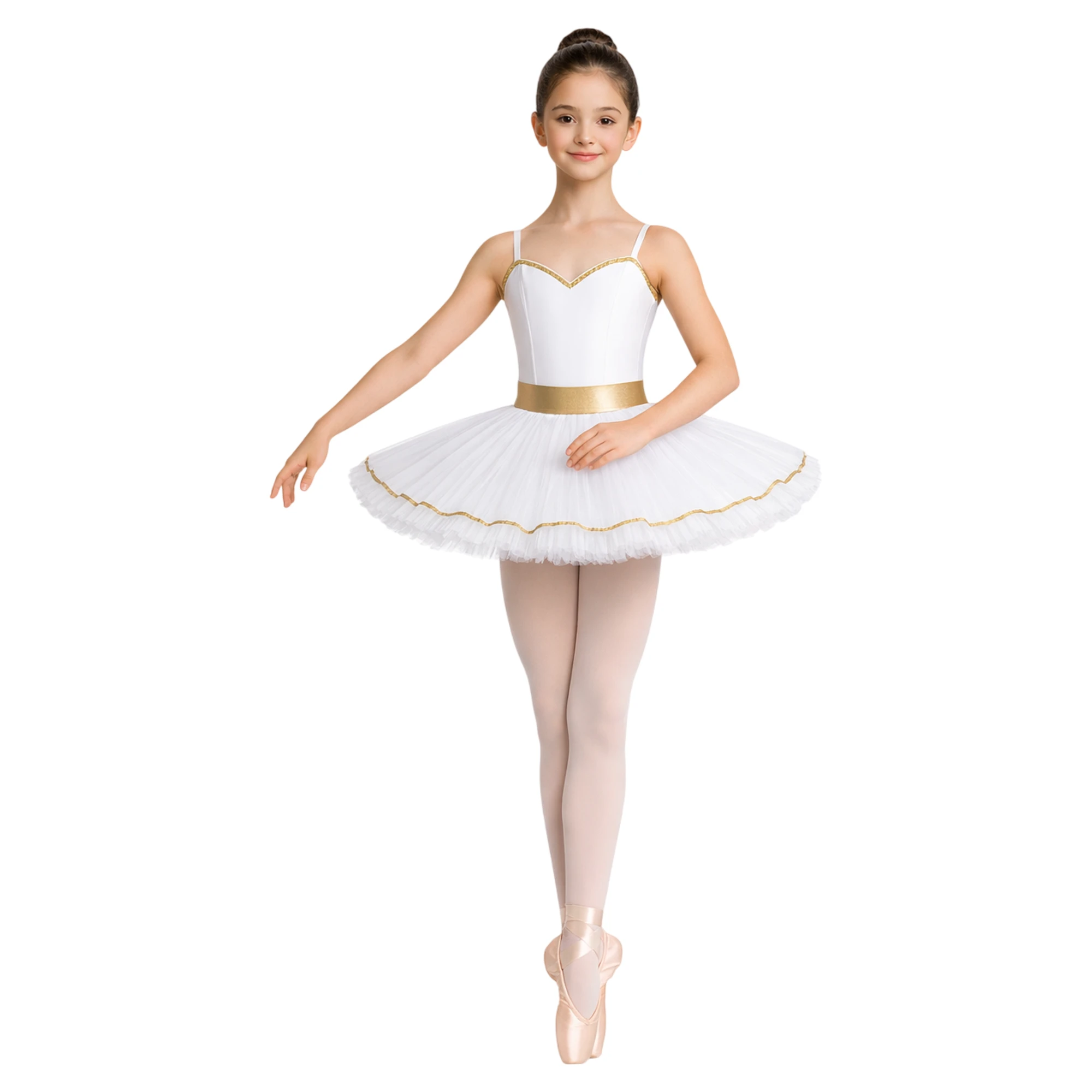 Tutù Professionale a 7 Veli con Passamaneria | TU4026 – Bianco.Oro-Lycra