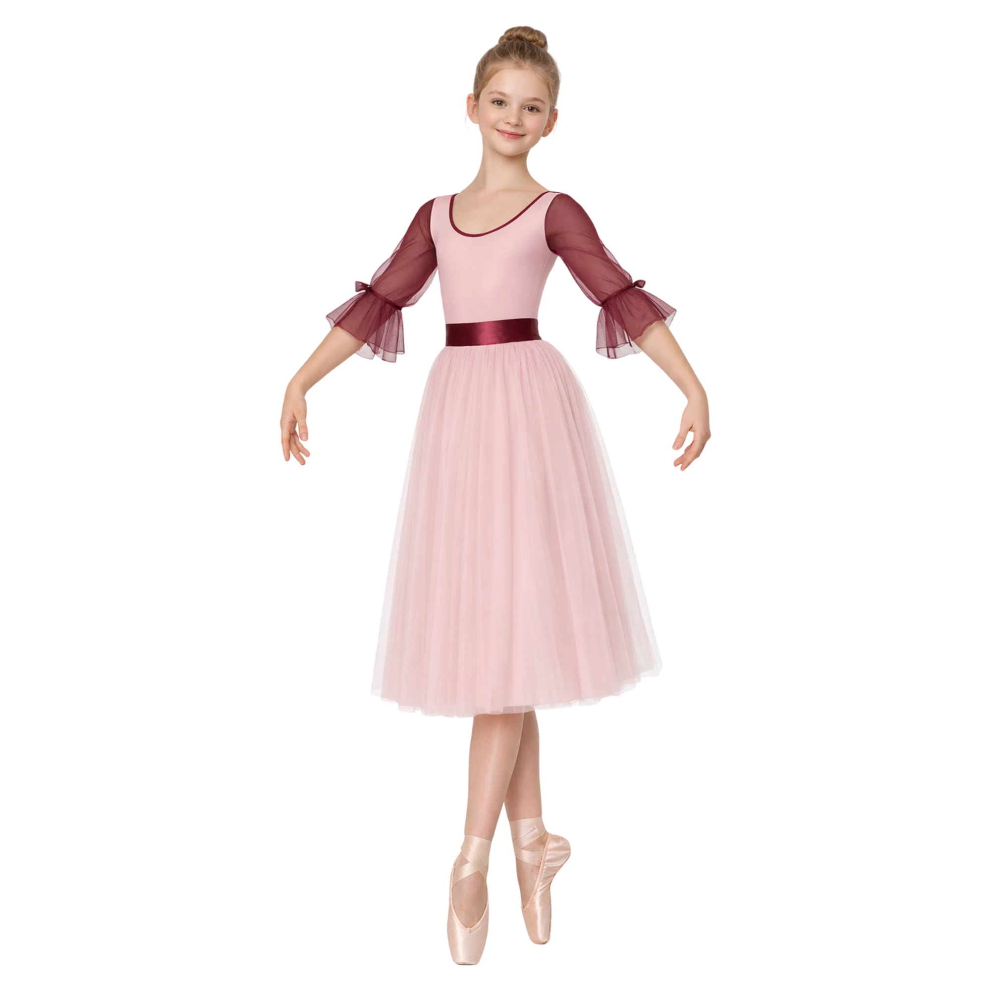 Tutù con Maniche Trasparenti e Cintura – Rosa Confetto.Amarena-Lycra – vista frontale