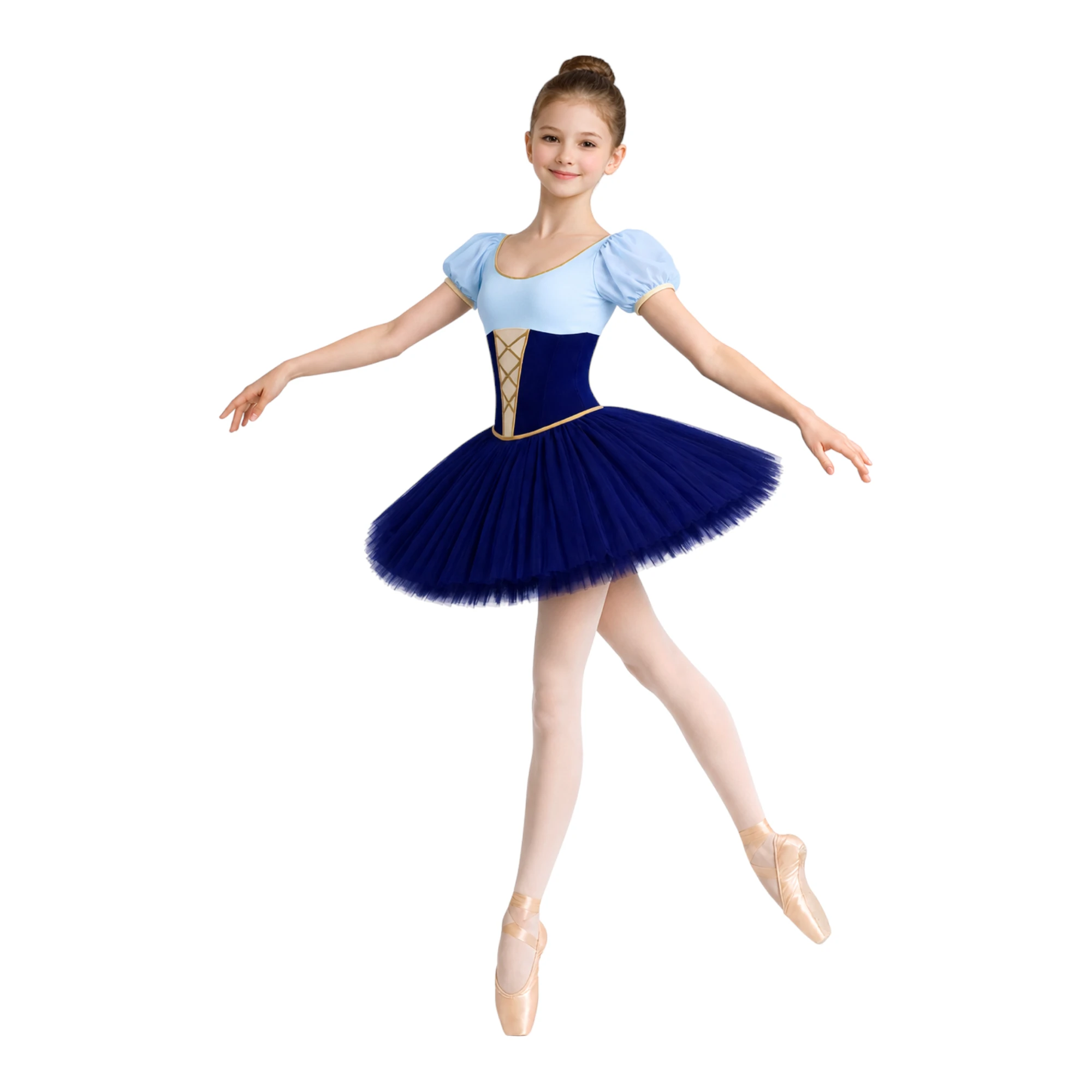 Tutù Corto con Corpino a V e Gonna in Tulle TUM010 – Celeste.Blue Scuro-Lycra