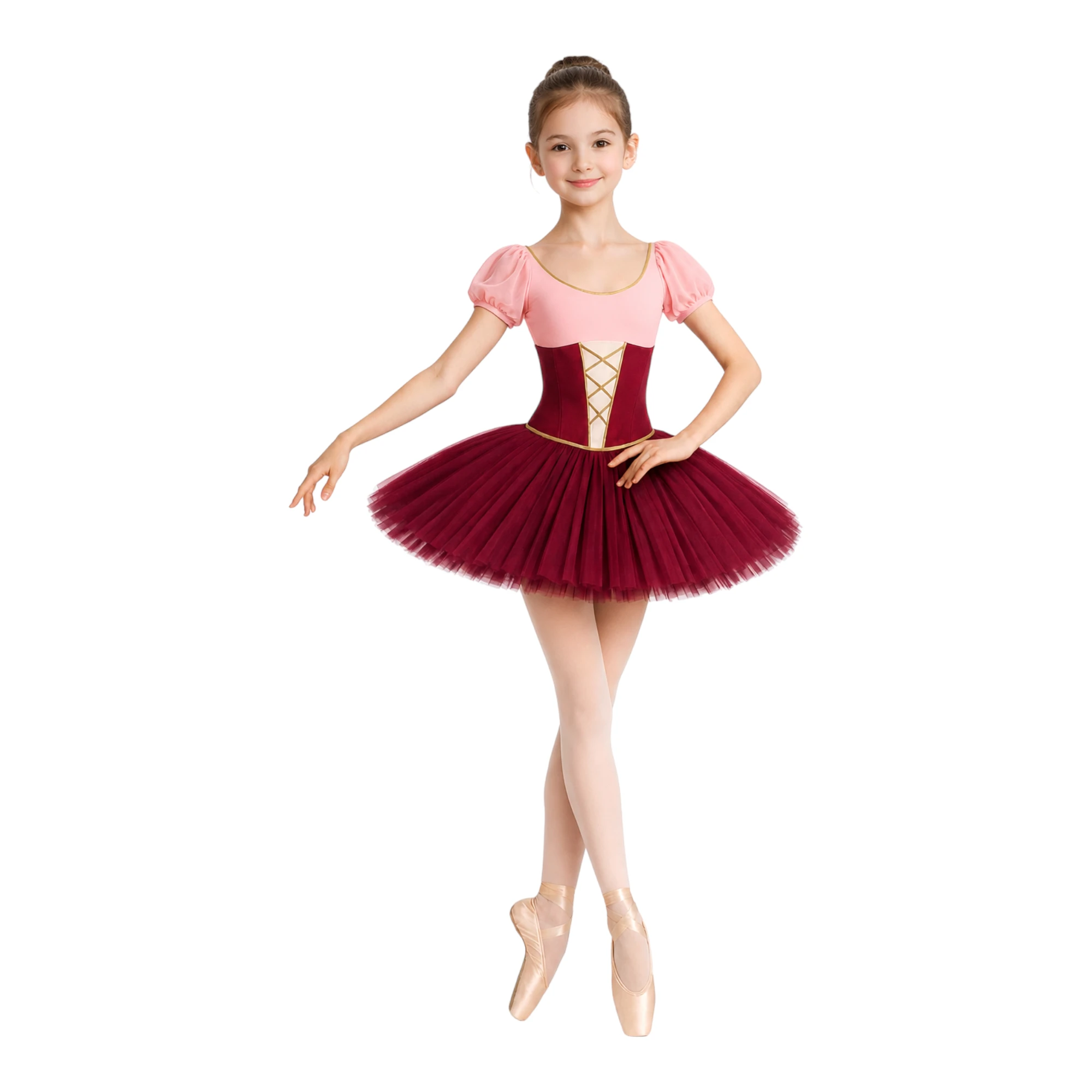 Tutù Corto con Corpino a V e Gonna in Tulle TUM010 – Rosa Pupa.Amarena-Lycra