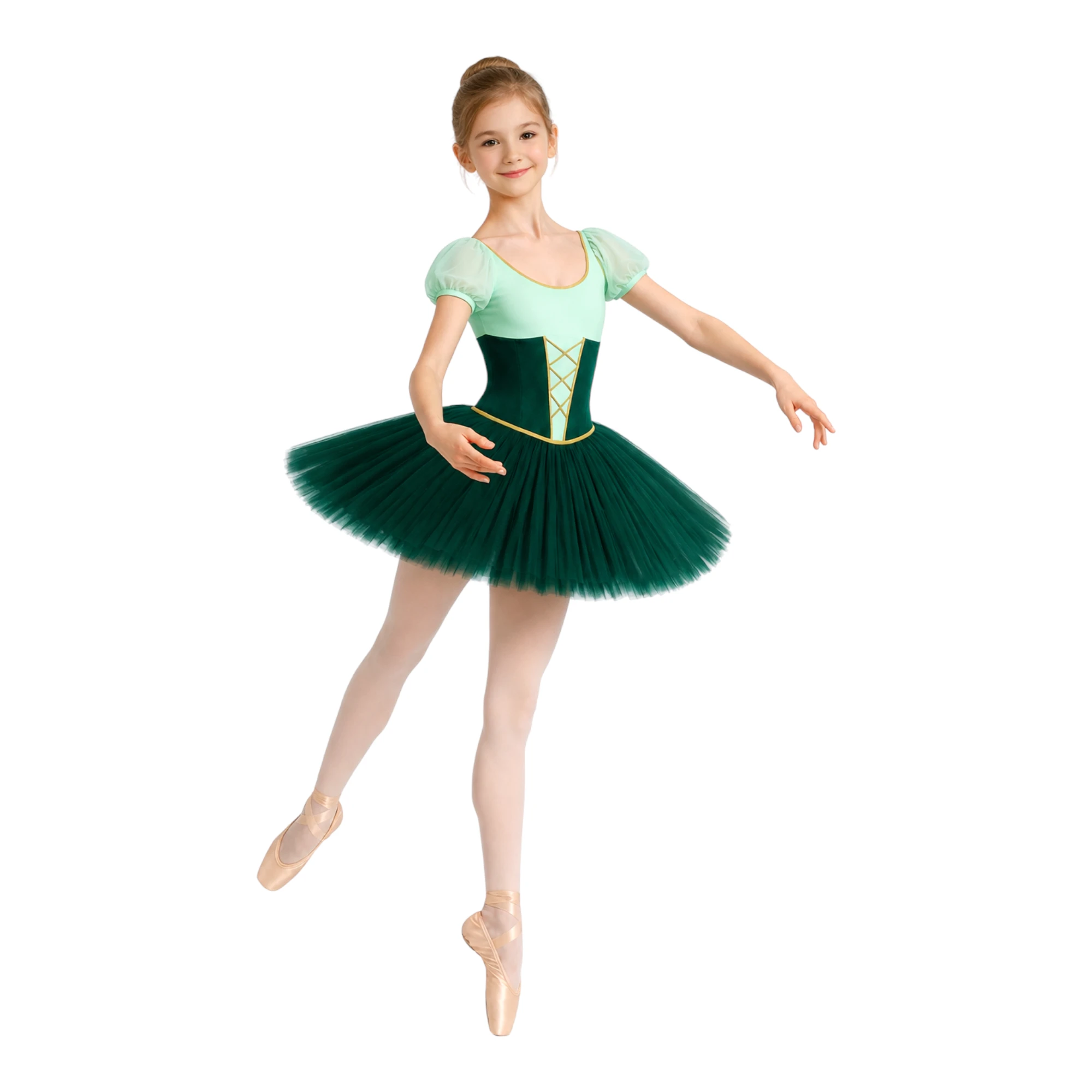 Tutù Corto con Corpino a V e Gonna in Tulle TUM010 – Verde Mentos.Smeraldo-Lycra