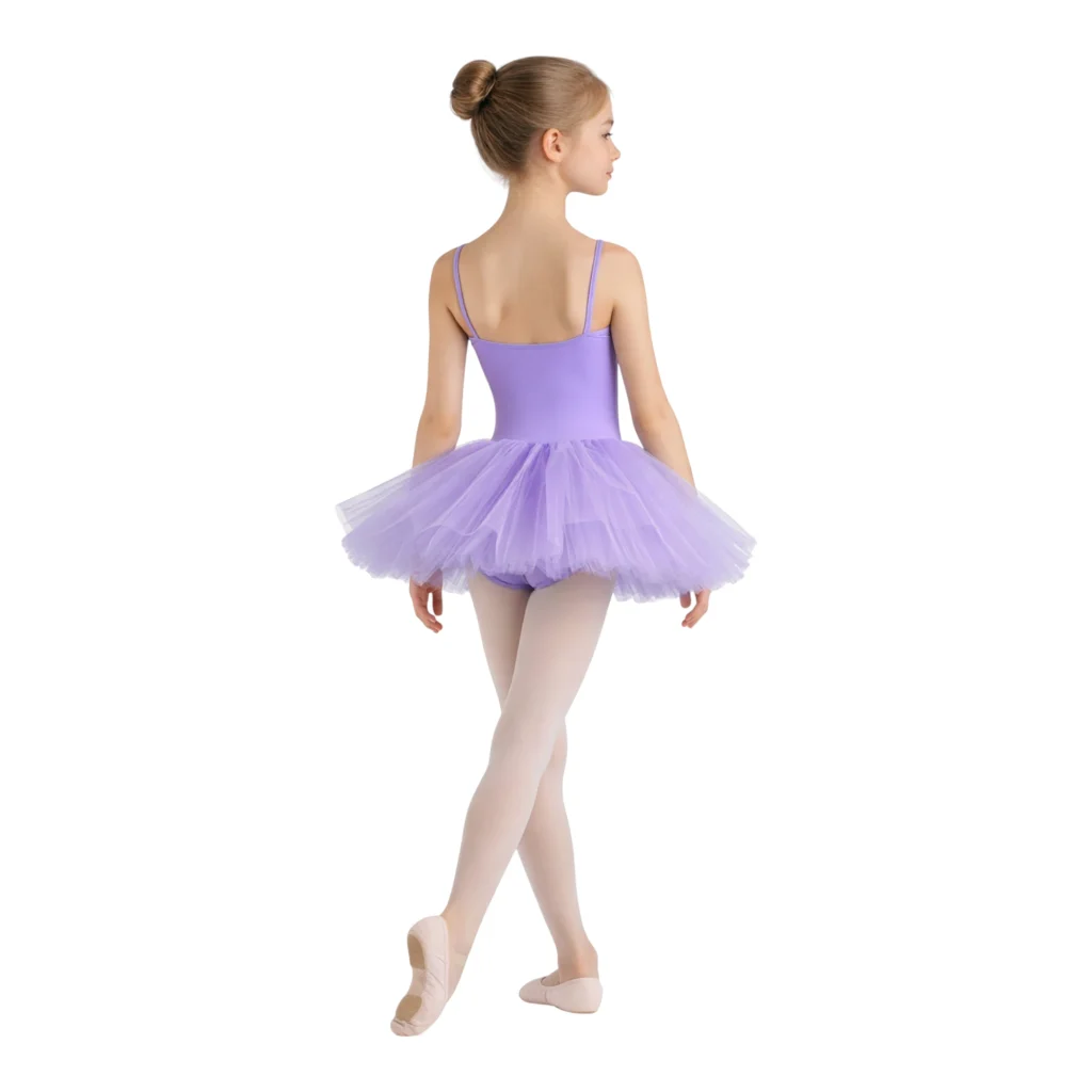Tutù danza classica con bretelle sottili e sei veli di tulle rigido – TB6B – vista posteriore
