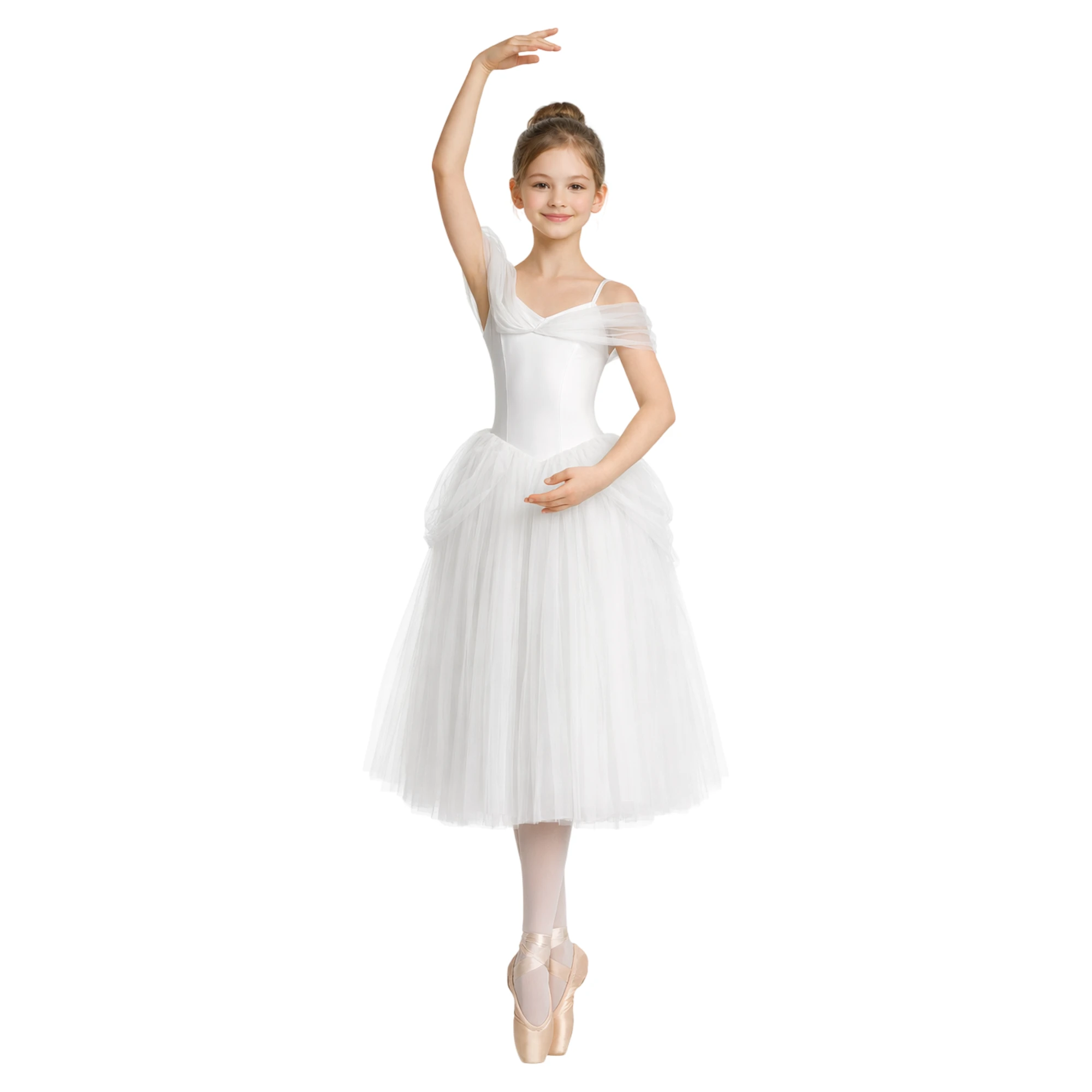 Tutù con Maniche Corte e Gonna in Tulle | ATD117 ATD117 – Bianco-Lycra