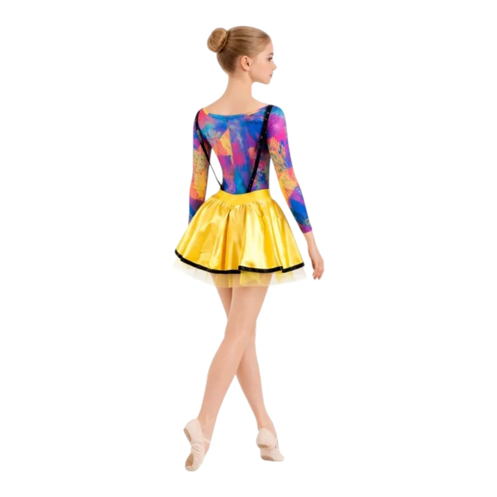 Tutù per danza con bretelle in paillettes e copritulle in raso – MAG06 – vista posteriore