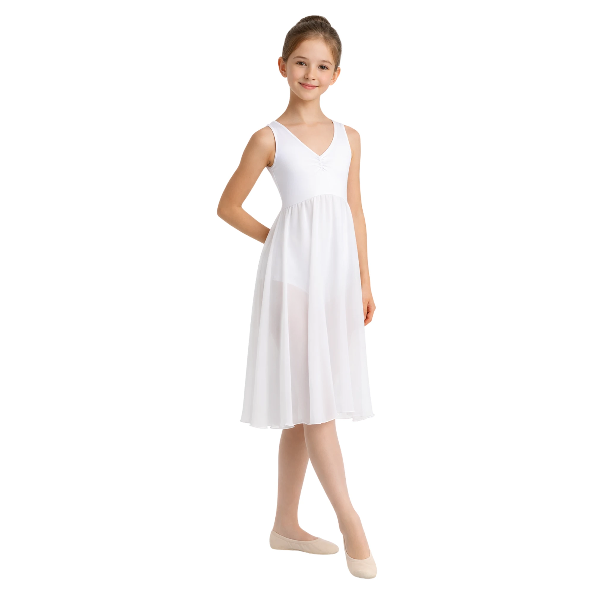 Abito da Danza in Stile Impero con Scollo a V | GTX227 GTX227 – Bianco-Lycra
