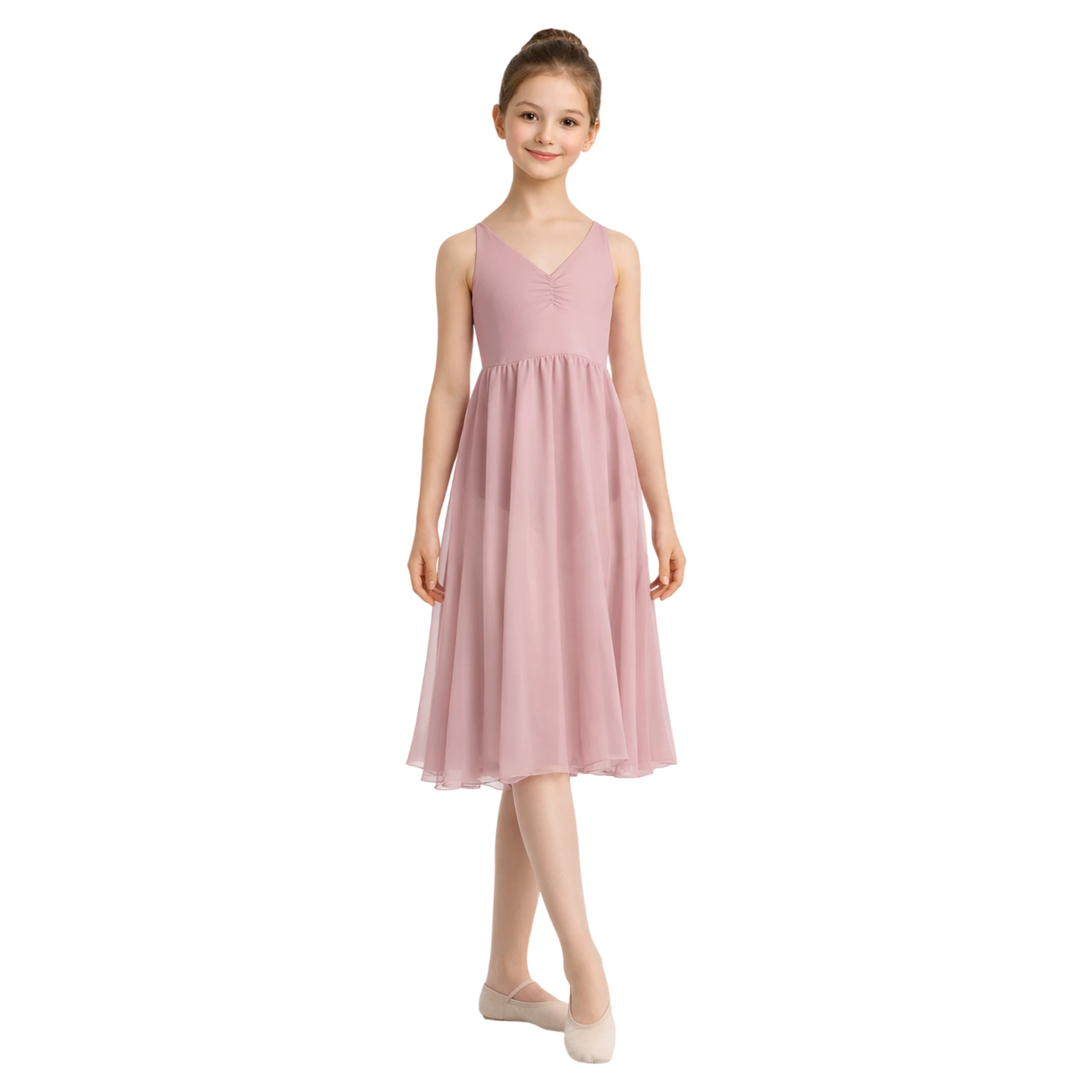 Abito da Danza in Stile Impero con Scollo a V | GTX227 GTX227 – Rosa Antico-Lycra