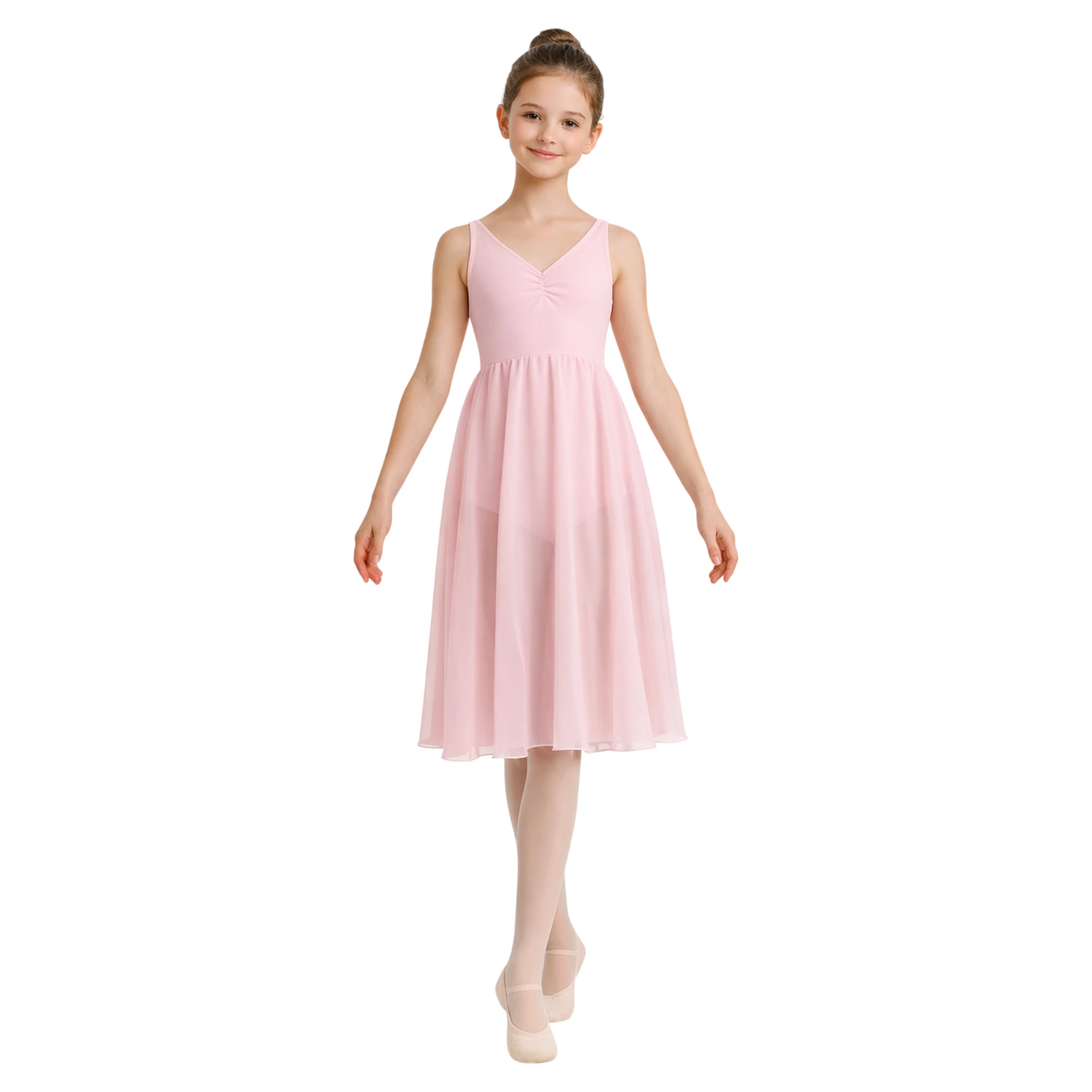 Abito da Danza in Stile Impero con Scollo a V | GTX227 GTX227 – Rosa Confetto-Lycra