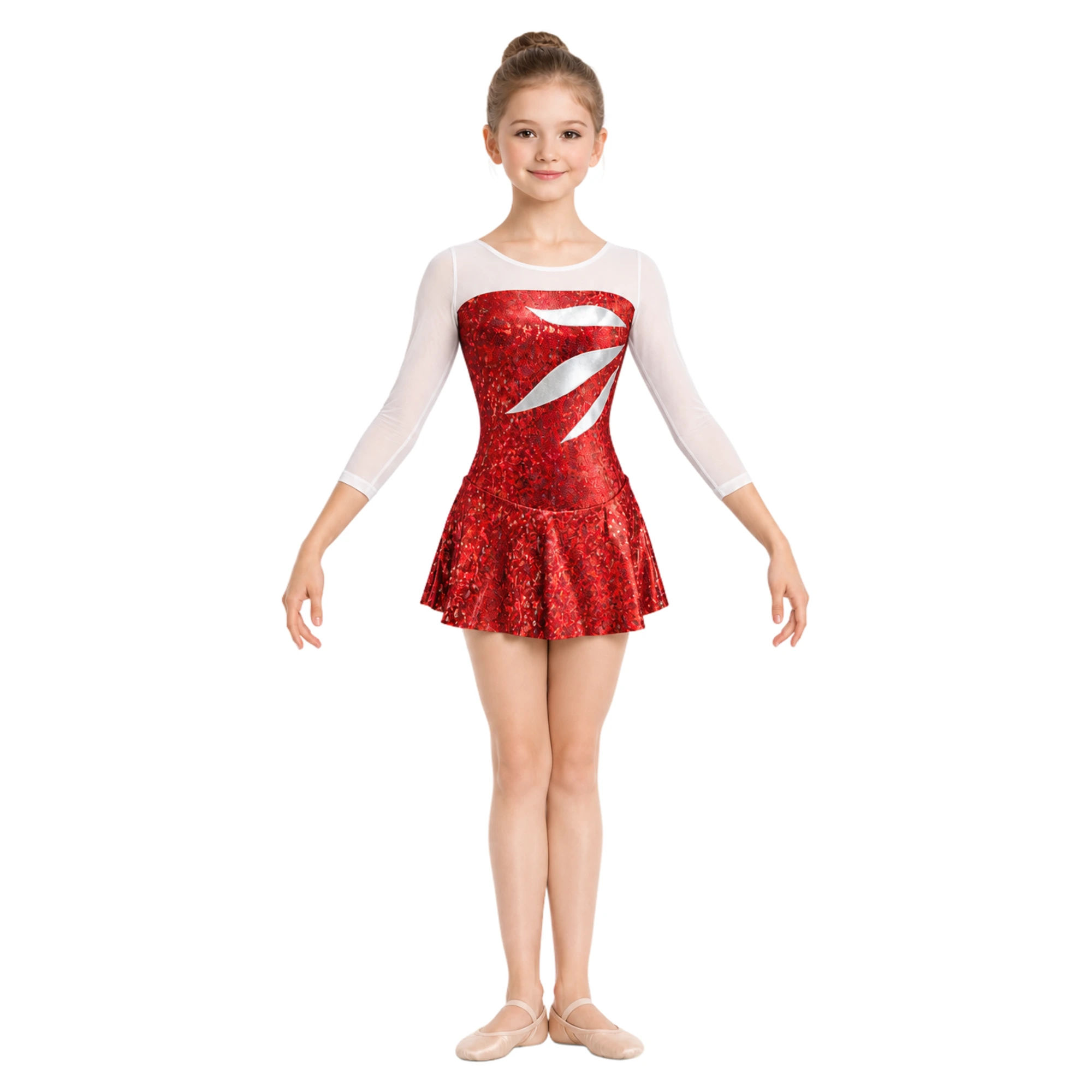 Body Sirena con maniche in rete e gonnellino SK601 - Rosso-14-Honey