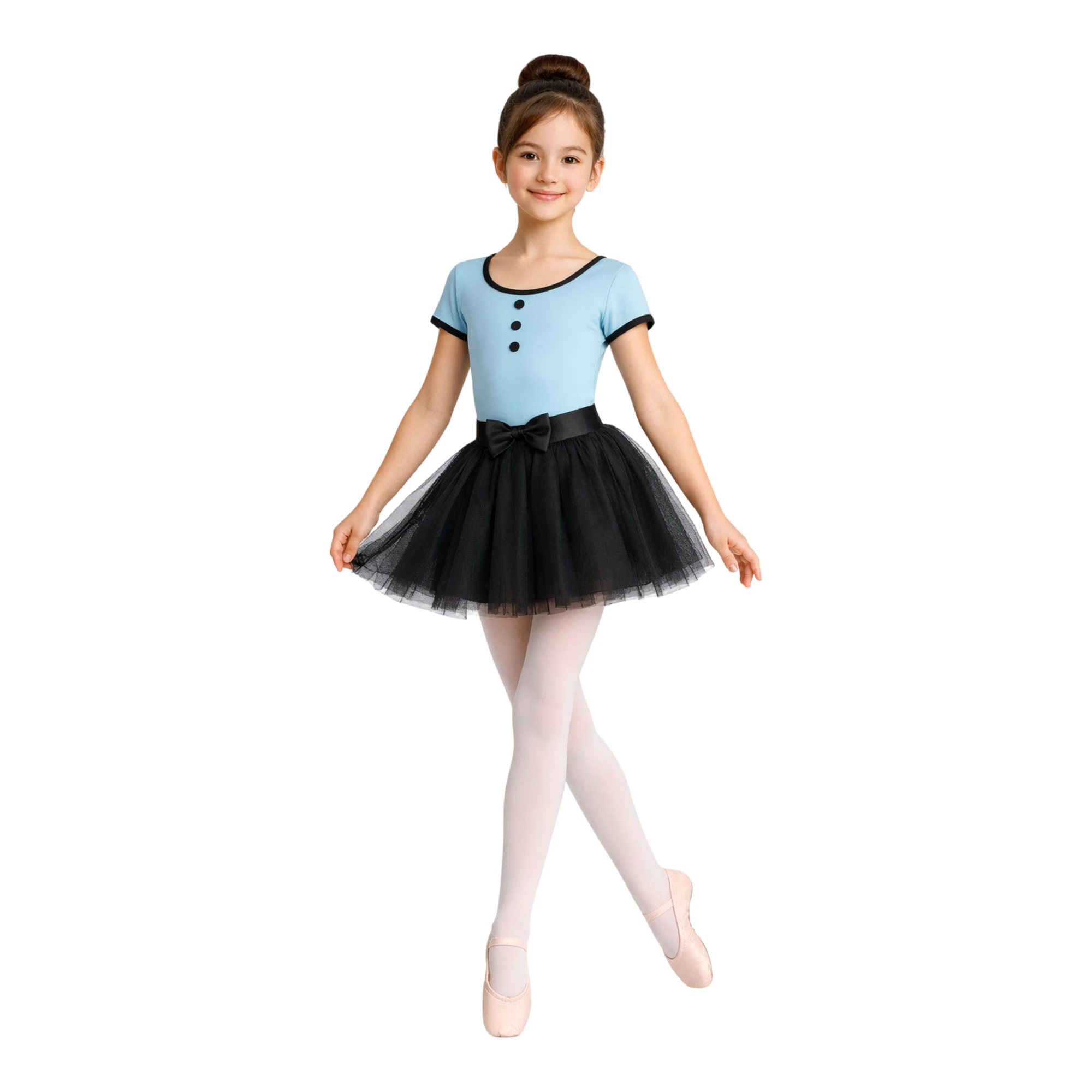 Costume Bambola Meccanica con Bottoni | TU4013 – Celeste.Nero-Lycra