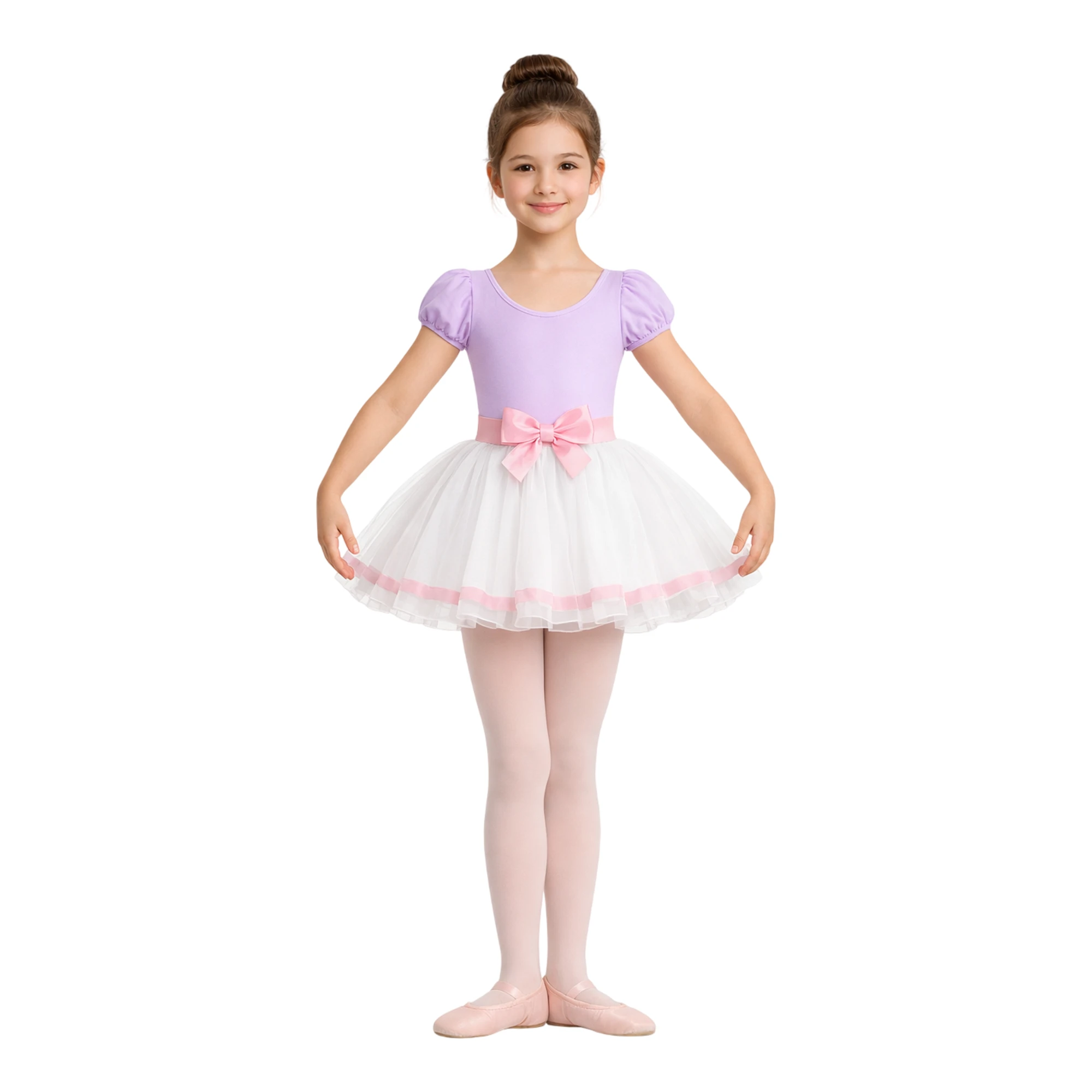 Costume Bambola con Fiocco e Gonna a Balze | TU4012 – Lilla.Bianco.Rosa-Lycra