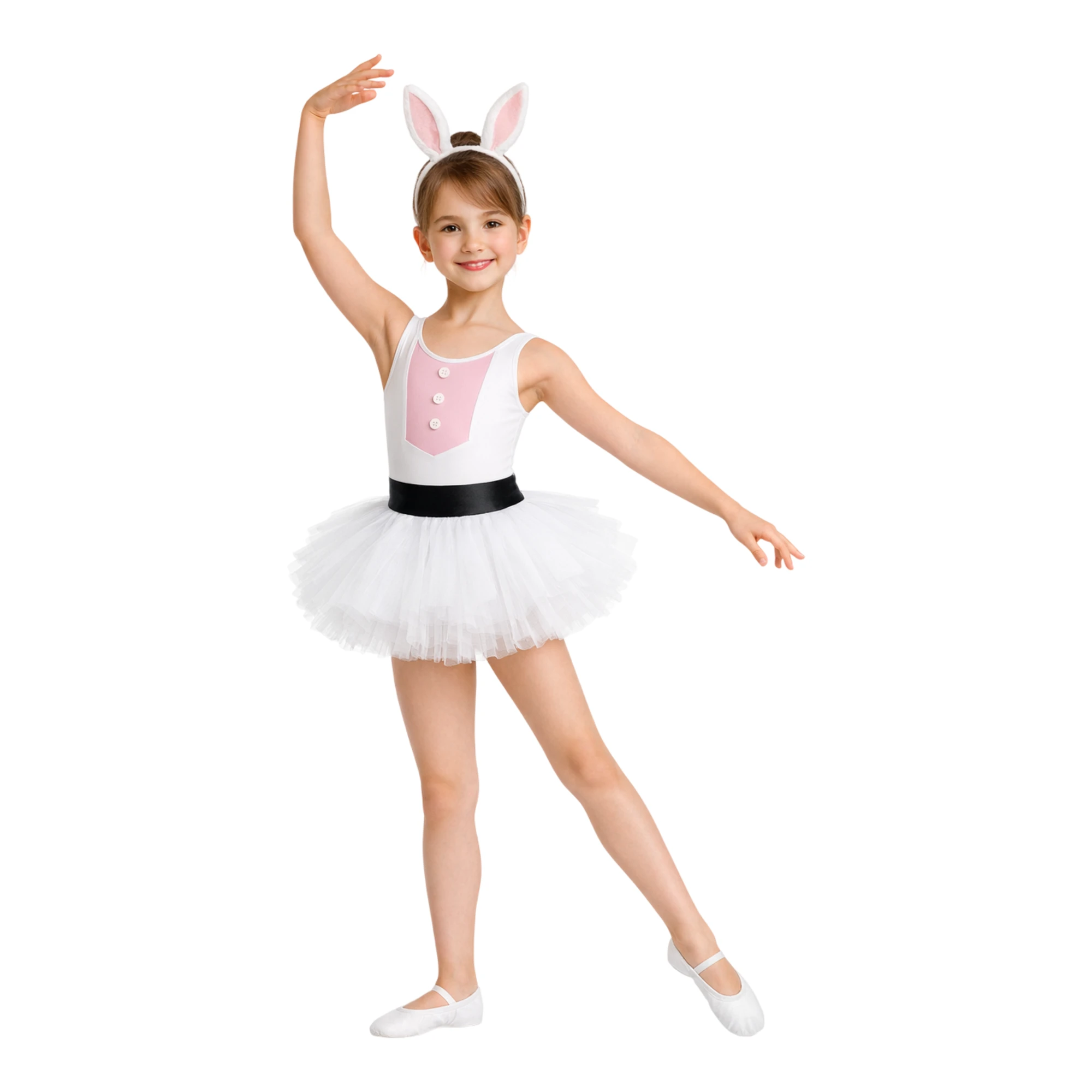 Costume Bianconiglio con Dettagli da Coniglio | TU4016 – Bianco.Rosa.Nero-Lycra