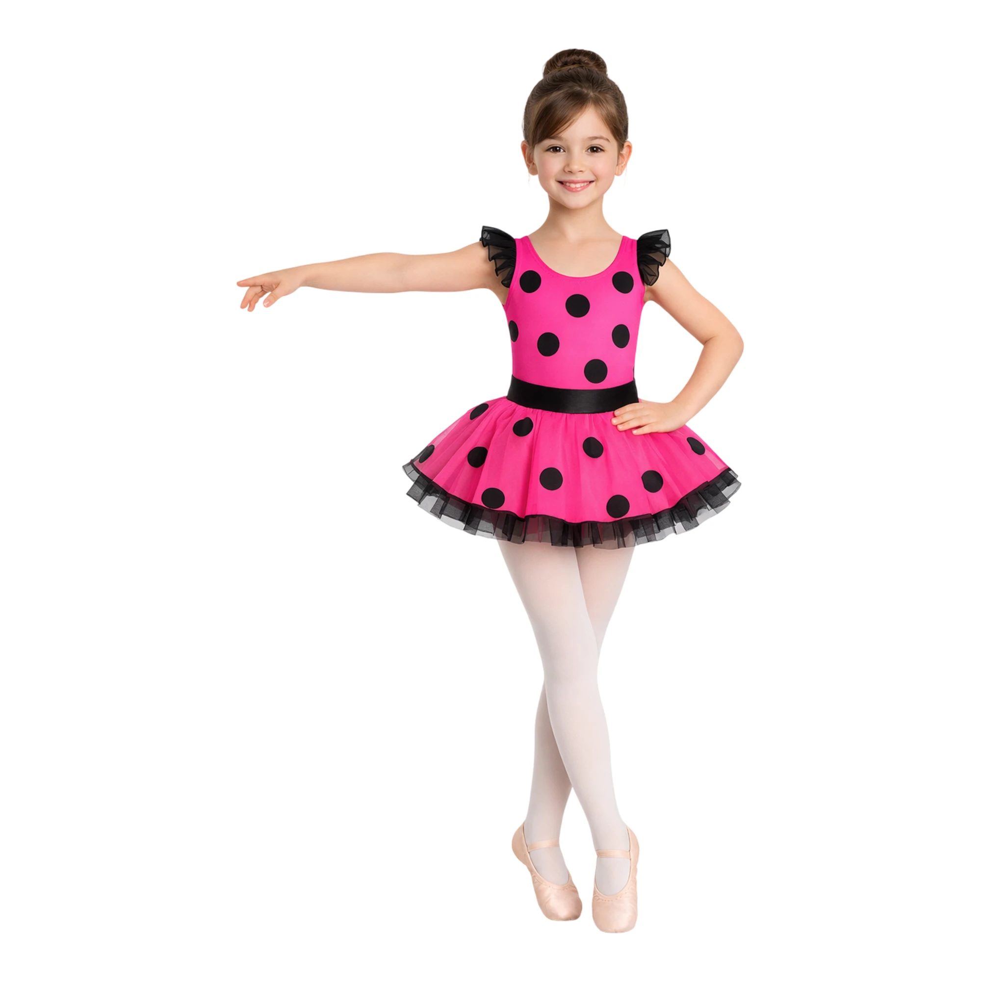Costume Coccinella con Pois e Gonna in Tulle | TU4022 – Fuxia.Nero-Lycra