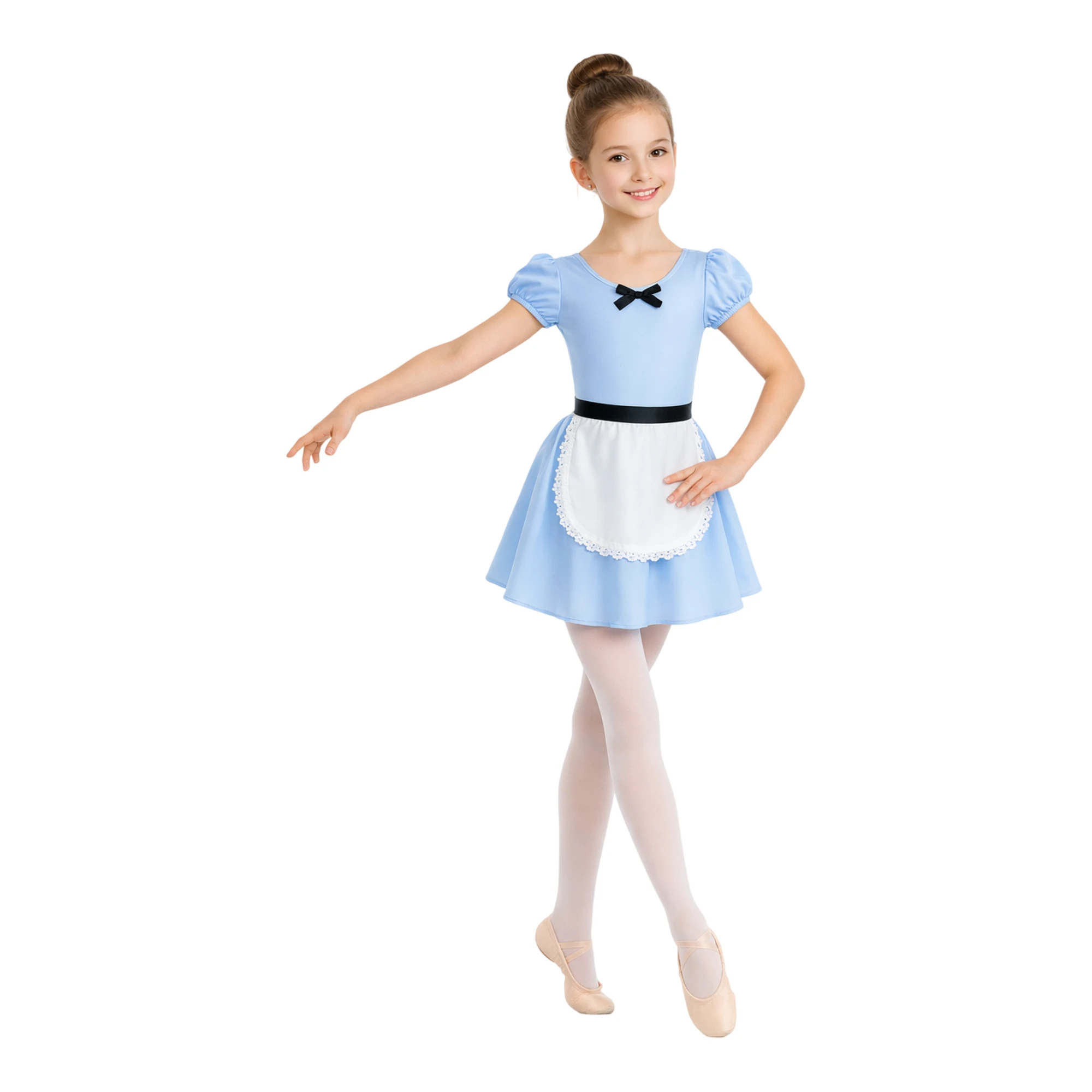 Costume Alice con Grembiule e Fiocco | TU4019 – Celeste.Bianco.Nero-Lycra