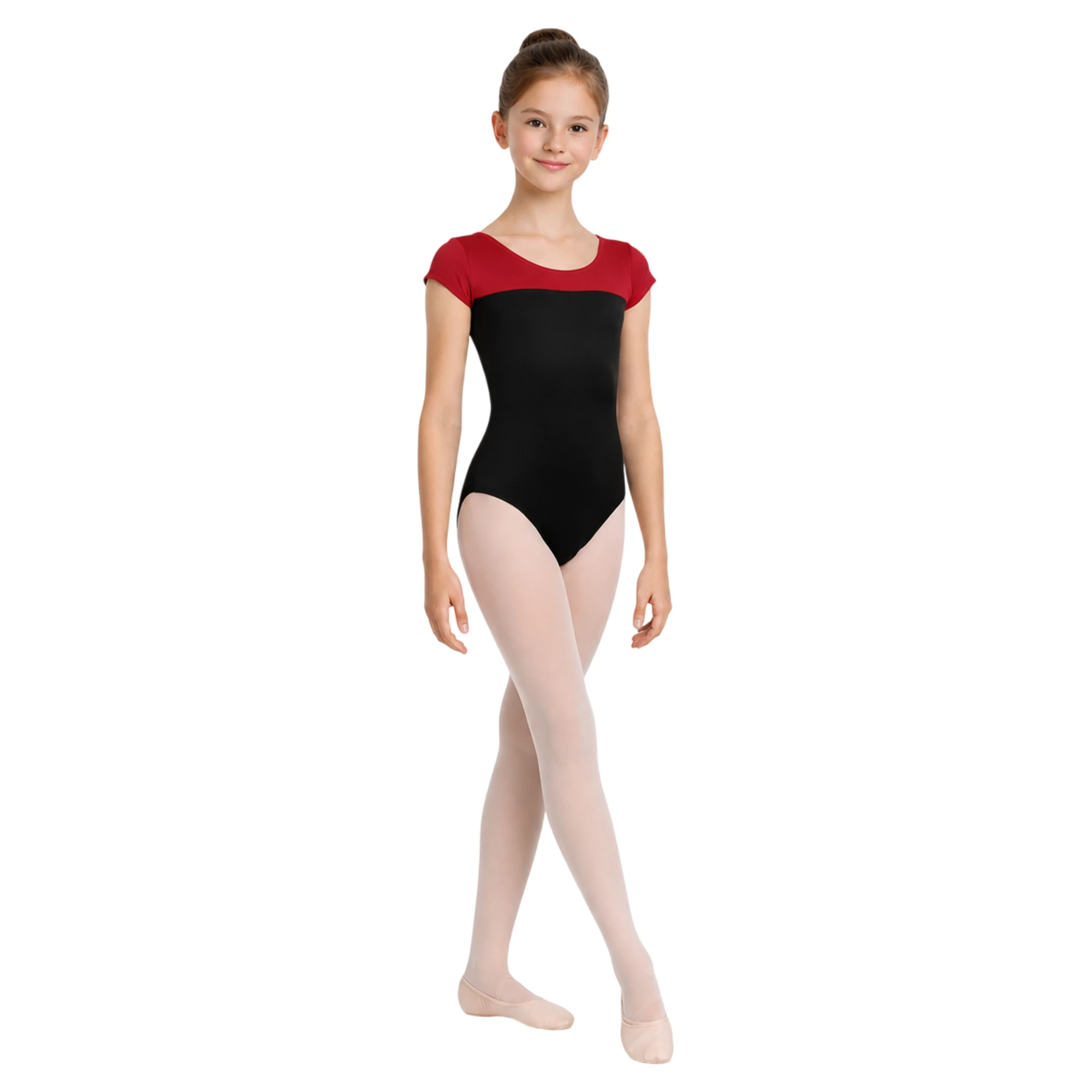 Body Danza Bicolor con Dettaglio Incrociato sulla Schiena | AT210 – Bordeaux.Nero-Lycra